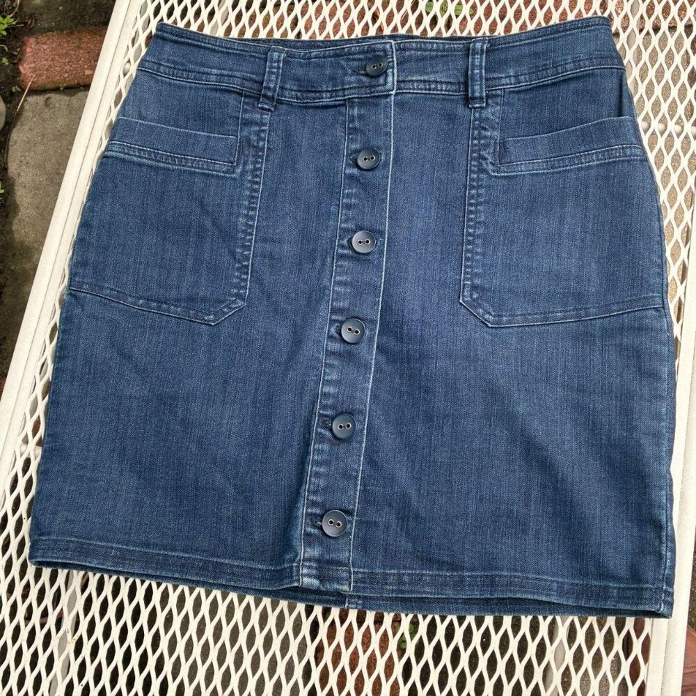 stretch denim button up Prana mini skirt